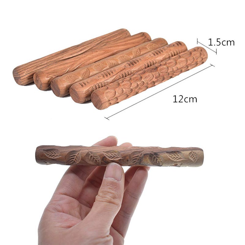 Yushen 5Pcs Wooden Clay Texture Rolling Emboss Plaid Hand Rollers Polymer Clay Ceramic Pattern Pottery Tools - Image 4